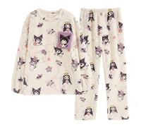 Satdflie Cartoon Pyjama Femme Fille Hiver Chaud Ensemble de Pyjama Polaire Vêtement de Nuit à Manches Longues Deux Pièces, Violet, XL