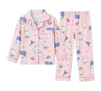 Satdflie Cinna-moroll Ensemble Pyjama 2 Pièces pour Petite Femme Fille Manches Longues Vêtements de Nuit en Boutonné Chemises et Pantalons, Rose 2, 4XS