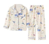 Satdflie Cinna-moroll Ensemble Pyjama 2 Pièces pour Petite Femme Fille Manches Longues Vêtements de Nuit en Boutonné Chemises et Pantalons, Beige 2, 4XS