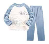 Satdflie Cinna-moroll Ensembles de Pyjama Hiver en Polaire Petite Femme Fille 2 Pièce Vêtements de Nuit à Manches Longues Haut et Pantalon, Bleu, 2XS