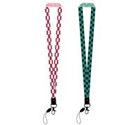 Satdflie Demon Slayer cartes d'identité lanyard clés de téléphone portable sangles suspendue cordes Cosplay cadeau pour les hommes les femmes, marchandise idéale pour les fans Noël, rose + vert