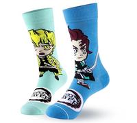 Satdflie Demon Slayer Coton Chaussettes 2 Paires Unisex Mid-veau Casual Chaussettes Anime imprimé mignon douce idée de Noël cadeau pour les fans, une taille, Kamado Tanjirou + Agatsuma Zenitsu