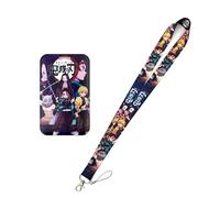Satdflie Demon Slayer Lanyard avec jeu de porte-cartes, pour bretelles de clés porte-clés décorations fournitures de fête, Anime Cosplay cadeaux pour les fans Noël, couleur 1