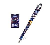Satdflie Demon Slayer Lanyard avec jeu de porte-cartes, pour bretelles de clés porte-clés décorations fournitures de fête, Anime Cosplay cadeaux pour les fans Noël, couleur 6