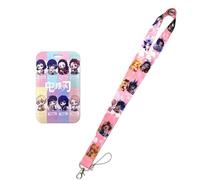 Satdflie Demon Slayer Lanyard avec jeu de porte-cartes, pour bretelles de clés porte-clés décorations fournitures de fête, Anime Cosplay cadeaux pour les fans Noël, couleur 4