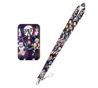 Satdflie Demon Slayer Lanyard avec jeu de porte-cartes, pour bretelles de clés porte-clés décorations fournitures de fête, Anime Cosplay cadeaux pour les fans Noël, couleur 2