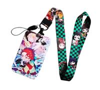 Satdflie Demon Slayer Lanyard avec jeu de porte-cartes, protecteur de carte de style dessin animé, conception de couverture de diapositive pour une utilisation pratique, couleur/13