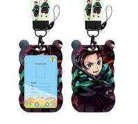 Satdflie Demon Slayer Lanyard avec porte-carte Set Cute Breakaway Keychain Lanyard pour Keys & ID Badge, pour les cadeaux de fans d'anime, conception de couverture de diapositive, couleur/2