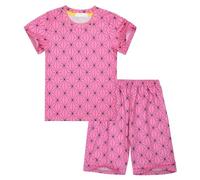 Satdflie Demon Slayer mignon t-shirt pyjama ensemble pour les femmes hommes, dessin animé imprimé cou rond Pullover vêtements de nuit, 2PC manches courtes élastique taille Shorts Set, rose, 160 taille