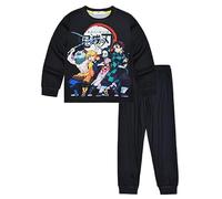 Satdflie Demon Slayer Pyjama Set pour Petites et Grands garçons Filles, pour Noël Cou Rond Pullover vêtements de Nuit, 2PC Manches Longues Pantalons de Taille élastique, Noir, Taille 160