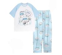 Satdflie Femmes Chiikawa Pyjama Ensembles pour Filles 2 Pièces Manches Courtes avec Shorts PJ Set Dessin Animé Imprimé Vêtements De Nuit en pour Noël, Bleu / 5, M