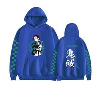 Satdflie Japonais Anime Demon Slayer kamado tanjirou Hoodie pour Les Adolescents Unisex Cosplay Costume décontracté Tendance créatif Pulls Mode Manches Longues Pull Dessin animé, Bleu, XL