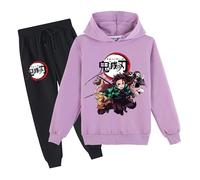 Satdflie Japonais Anime Démon Slayer Lounge Wear Sets Pullover à manches longues Sweatshirt avec Sweatpants 2 pièces Outfits Unisex Hoodie Bodysuit Set complet, violet, XS