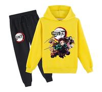 Satdflie Japonais Anime Démon Slayer Lounge Wear Sets Pullover à manches longues Sweatshirt avec Sweatpants 2 pièces Outfits Unisex Hoodie Bodysuit Set complet, jaune, XS