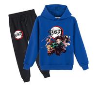 Satdflie Japonais Anime Démon Slayer Lounge Wear Sets Pullover à manches longues Sweatshirt avec Sweatpants 2 pièces Outfits Unisex Hoodie Bodysuit Set complet, bleu foncé, XS