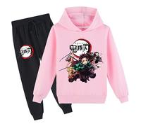 Satdflie Japonais Anime Démon Slayer Lounge Wear Sets Pullover à manches longues Sweatshirt avec Sweatpants 2 pièces Outfits Unisex Hoodie Bodysuit Set complet, rose, XS