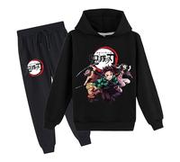 Satdflie Japonais Anime Démon Slayer Lounge Wear Sets Pullover à manches longues Sweatshirt avec Sweatpants 2 pièces Outfits Unisex Hoodie Bodysuit Set complet, noir, 5XS