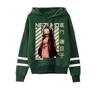 Satdflie Japonais Anime Demon Slayer Sweat à Capuche pour Adolescents Unisexe Cosplay Costume Casual Créatif Tendance Pulls Mode à Manches Longues pour Noël Pullover, Vert / 1, XL