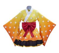 Satdflie japonais anime démon tueur cosplay costume kimono tenues uniforme ensemble pour les femmes filles halloween fête robe de ménager, agatsuma zenitsu, xs