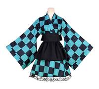 Satdflie japonais anime démon tueur cosplay costume kimono tenues uniforme ensemble pour les femmes filles halloween fête robe de femme de ménage, Tanjirou/C, XXL