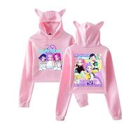 Satdflie K-Pop Chasseurs de démons Filles à Capuche pour Les Femmes Manga Dessin animé imprimé Sweatshirt Chat Oreille Manches Longues coupé Haut pour Les Fans de Noël, Rose/3, 3XS