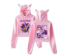 Satdflie K-Pop Chasseurs de démons Filles à Capuche pour Les Femmes Manga Dessin animé imprimé Sweatshirt Chat Oreille Manches Longues coupé Haut pour Les Fans de Noël, Rose/2, XS