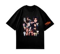 Satdflie Kpop SKZ T-Shirts pour Femmes Stray Kids Run IT Fans Support Concert Tees Dessin animé Imprimer été Manches Courtes