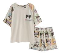 Satdflie Kuro-mi Cartoon Pyjama Court Petite Femme Fille Ensemble de Pyjama à Manche Court Été Chemise et Short 2 Pièces Vêtement de Nuit Vêtement d'Intérieur, Couleur/4, XXL