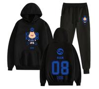 Satdflie Stray Kids Sweater à capuche et pantalon combinaison de sport pour hommes femmes 2 pièces Set Kpop SKZ Imprimer manches longues Sweater à capuche Sweatshirt avec Sweatpants tenues, noir/1, M