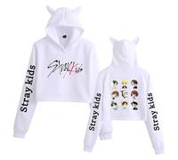 Satdflie Stray Kids Sweats à Capuche Oreilles de Chat Mignonnes Femmes Nombril Apparent Pull à Manches Longues Crop Top imprimé pour Les Fans Bang Chan Changbin Hyunjin Han Felix, Couleur/14, XS
