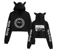 Satdflie Stray Kids Sweats à Capuche Oreilles de Chat Mignonnes Femmes Nombril Apparent Pull à Manches Longues Crop Top imprimé pour Les Fans Bang Chan Changbin Hyunjin Han Felix, Couleur/5, XS