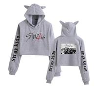 Satdflie Stray Kids Sweats à Capuche Oreilles de Chat Mignonnes Femmes Nombril Apparent Pull à Manches Longues Crop Top imprimé pour Les Fans Bang Chan Changbin Hyunjin Han Felix, Couleur/11, XS