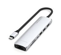 Hub USB-C Slim Multiport 7-in-1 Ethernet 1Gbit Power Delivery 100W Argent