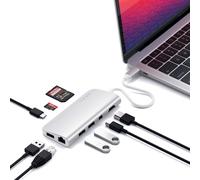 SATECHI Adaptateur Multimédia Hub USB C en Aluminium avec HDMI 4K, Mini DisplayPort, Charge PD 60W, Ethernet Gigabit, USB 3.0, Micro/SD, pour MacBook Pro/Air M2 M1 et Autres Appareils ¿ Gris Sideral