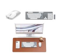 Satechi Bundle Clavier Mecanique SM3 Full Size Bluetooth QWERTY US avec Pavé Numérique Rétroéclairé (Gris Clair Blanc) Tapis de Bureau en PU 68 x 31.5 cm et Souris sans Fil Slim EX (Argent)