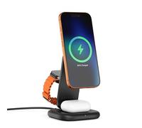 SATECHI Station de Charge sans Fil Qi2 3-en-1, Chargeur Magnétique Pliable 25W pour iPhone, Apple Watch et AirPods, Adaptateur USB-C 45W Inclus, Compatible MagSafe - Noir Sidéral