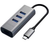 SATECHI Hub USB C 2 en 1 Aluminium avec 3 Ports USB 3.0, Port Ethernet Gigabit, Plug & Play, Adaptateur Multiport pour MacBook, Windows et Appareils Compatibles Type-C, Gris Sideral