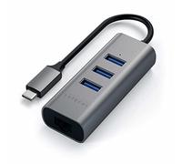 SATECHI Hub USB C 2 en 1 avec Ethernet Gigabit, Gris Sidéral | 3x Ports USB 3.0, adaptateur multiport en aluminium, pour MacBook Air/Pro/Neo, PC portables Windows, tablette, iPad et plus