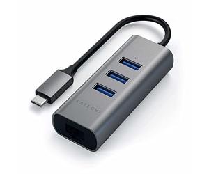 SATECHI Hub USB C 2-en-1, Ethernet, 3x USB-A 3.0, Gris Sidéral | Jusqu'à 5Gbps, adaptateur multiport en aluminium brossé pour MacBook Air/Pro/Neo, PC Windows, iPad, iPhone 18 & plus