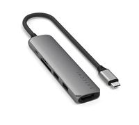 SATECHI Hub USB C 6 en 1 Slim Plus, PD 100W, HDMI 4K, Gris Sidéral | 2x Ports USB-A 10Gbps, vidéo 4K@60Hz, lecteurs SD/microSD, pour MacBook Air/Pro/Neo, Windows et plus