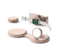 SATECHI OntheGo™ Chargeur Induction 2 en 1 Pliable, Station de Charge Rapide Qi2 15W pour Tous Les iPhone 17 16 15 à 12, 5W pour Apple Watch, Chargeur sans Fil Magnétique Idéal pour Voyage - Rose
