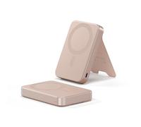 SATECHI OntheGo™ Batterie Externe MagSafe 10000mAh avec Support Pliable, Power Bank Qi2 à Charge Rapide 15W, pour Android & iPhone, Compatible avec la Technologie MagSafe, Design Compact - Rose Désert