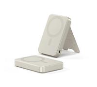 SATECHI OntheGo™ Batterie Externe MagSafe 10000mAh avec Support Pliable, Power Bank Qi2 à Charge Rapide 15W Compact pour Android & Tous Les iPhone 17 16 15 à 12 avec la Technologie MagSafe - Beige