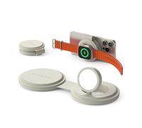 SATECHI OntheGo™ Chargeur Induction 2 en 1 Pliable, Station de Charge Rapide Qi2 15W pour Tous Les iPhone 17 16 15 à 12, 5W pour Apple Watch, Chargeur sans Fil Magnétique Idéal pour Voyage - Beige