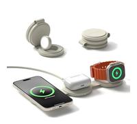 SATECHI OntheGo™ Chargeur Induction 3 en 1 Pliable, Station de Charge Rapide Qi2 15W pour Tous Les iPhone 17 16 15 à 12, 5W pour Apple Watch et AirPods, Chargeur sans Fil Magnétique - Beige