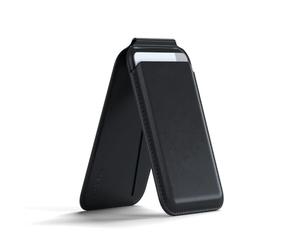 Satechi Porte-Cartes Magnétique MagSafe et Support, Noir | Design double rabat, support réglable, jusqu'à 4 cartes, force magnétique de 900g, pour iPhone 12-17, matériau PU