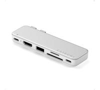SATECHI Snap Hub USB-C 6 en 2 pour MacBook Neo à Double Connecteur Intégré, HDMI 4K@60Hz, Charge Pass-Through 45W, Lecteurs SD/microSD, USB-A et Port USB-C 5Gbps - Argent