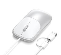 Satechi Souris Filaire Slim LX, Argent | Câble 2 en 1 USB-C et USB-A, clics silencieux, en aluminium mat, molette métallique, pour MacBook, Windows et plus
