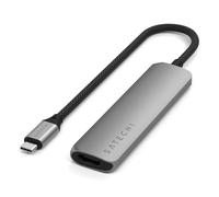 SATECHI 4 en 1 Hub USB C Slim Plus Adaptateur Multiport avec Charge PD 100W, HDMI 4K@60Hz et 2X Ports USB-A Données 10Gbps pour MacBook Air & Pro, PC Portable et Plus - Gris Sidéral