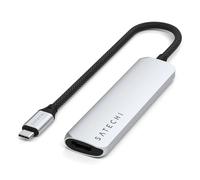 SATECHI 4 en 1 Hub USB C Slim Plus Adaptateur Multiport avec Charge PD 100W, HDMI 4K@60Hz et 2X Ports USB-A Données 10Gbps pour MacBook Air & Pro, PC Portable et Plus - Argent
